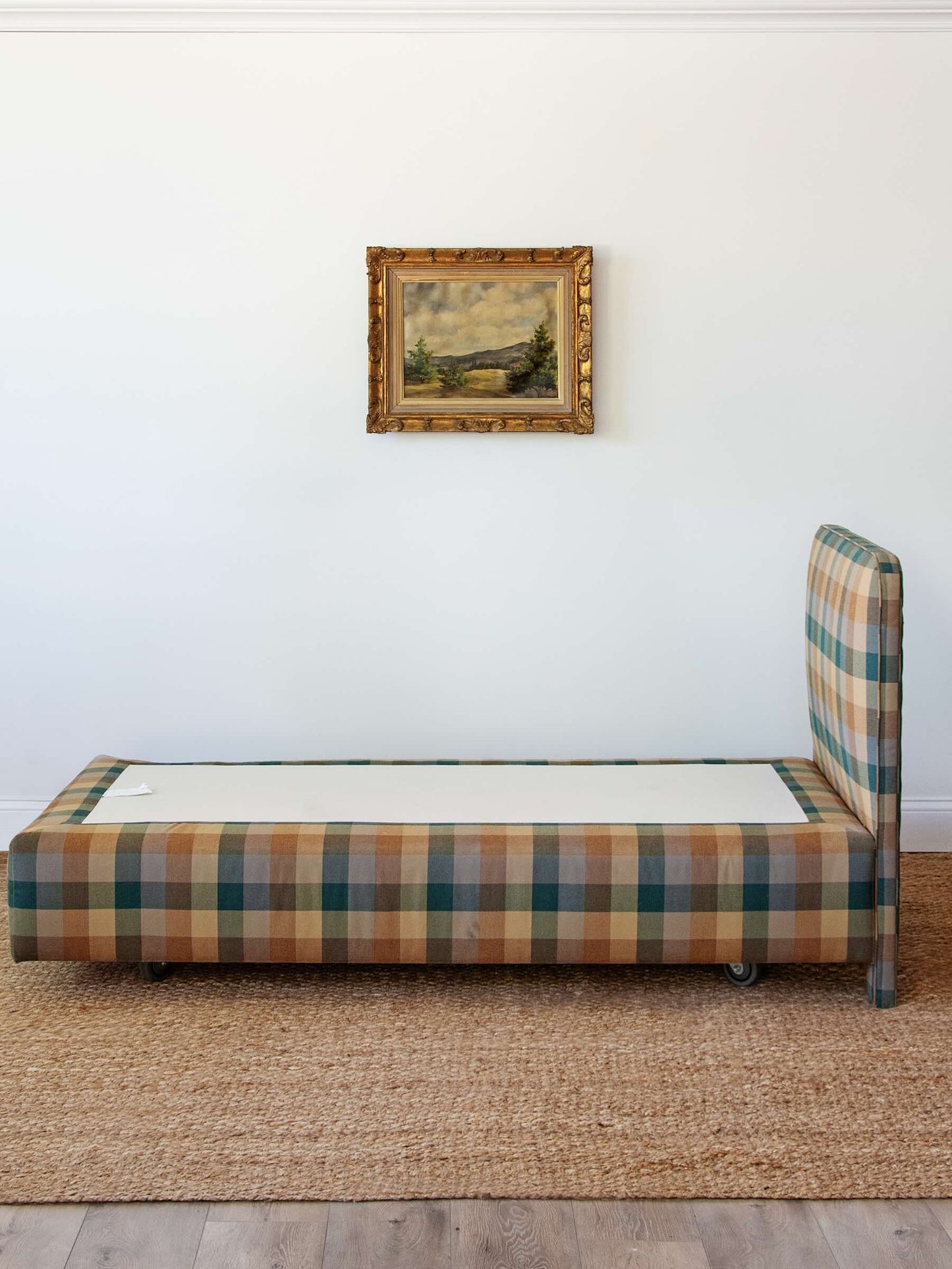 Custom Upholstered Charles H. Beckley Twin Bed in Plaid
