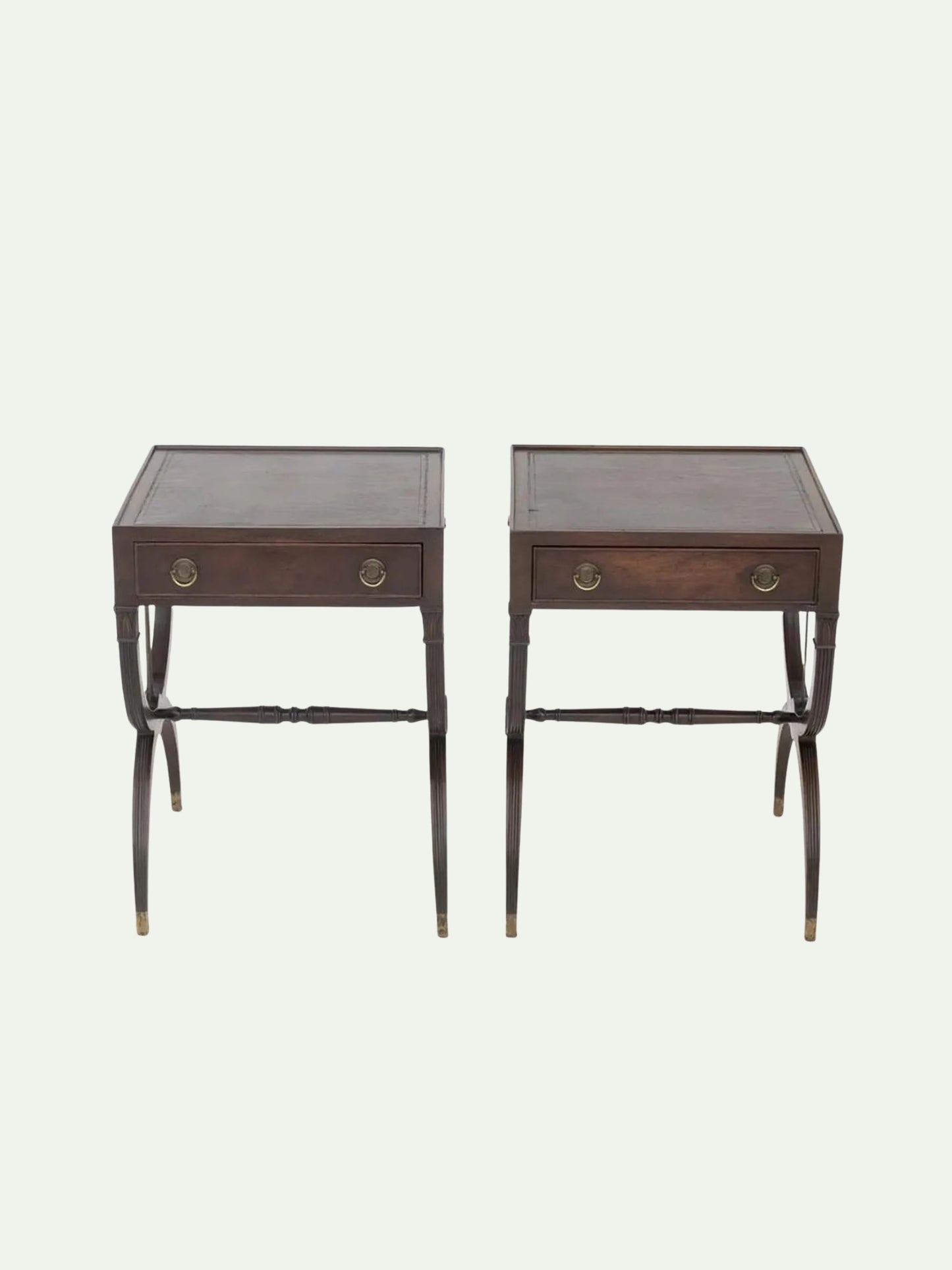 Pair of Regency Mahogany Leather-Top Side Tables with Lyre Bases | ca. 1830