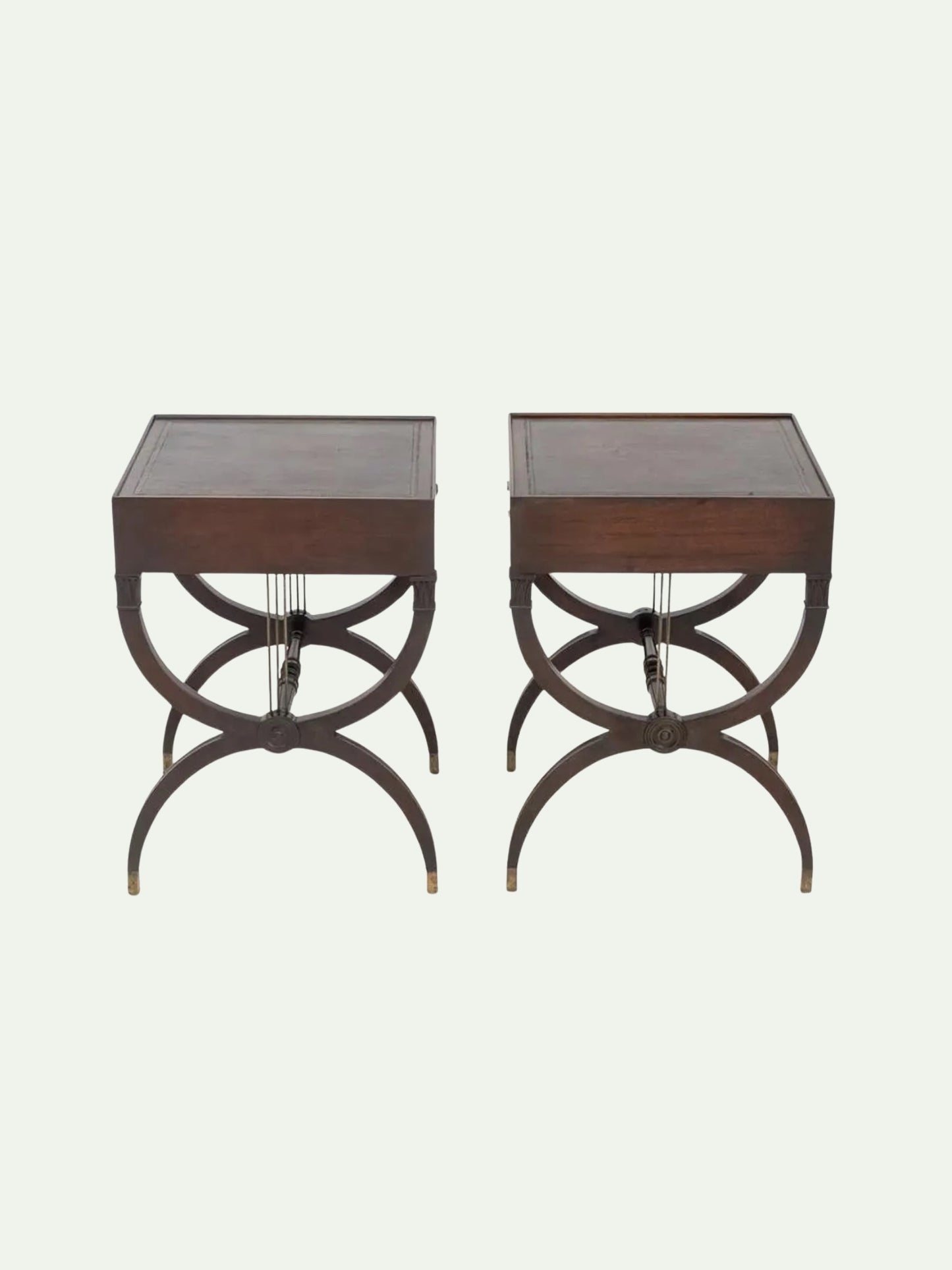 Pair of Regency Mahogany Leather-Top Side Tables with Lyre Bases | ca. 1830