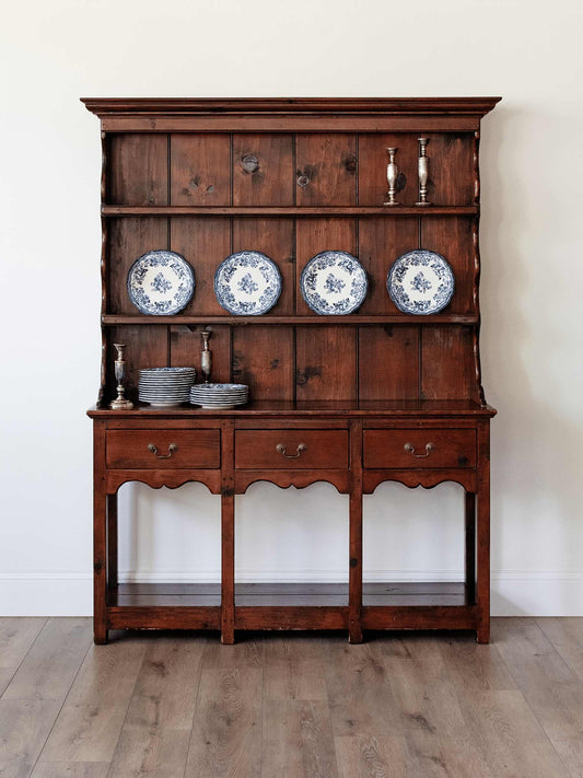 Petite Antique Oak Welsh Dresser with Plate Rack