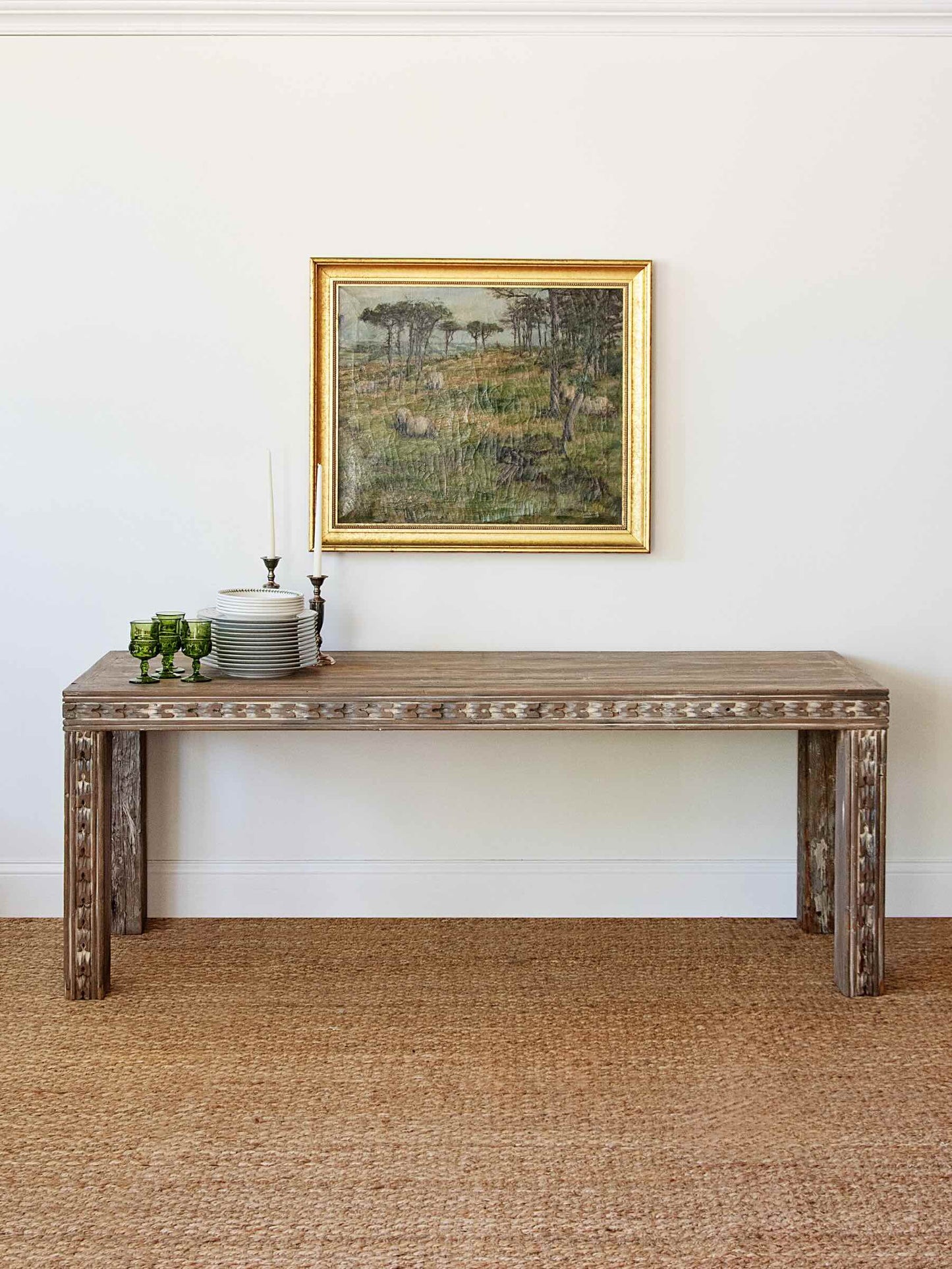 Primitive Chip-Carved Solid Wood Dining Table