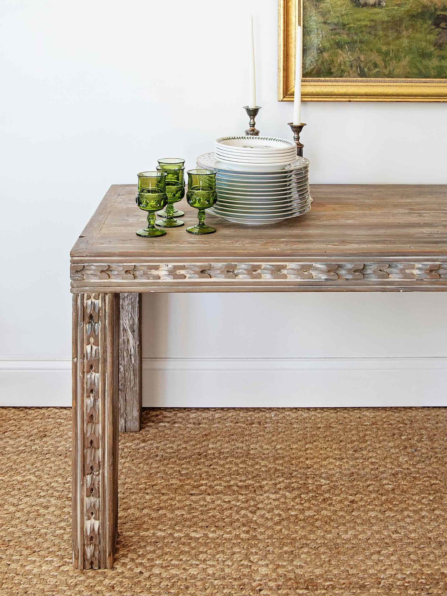 Primitive Chip-Carved Solid Wood Dining Table