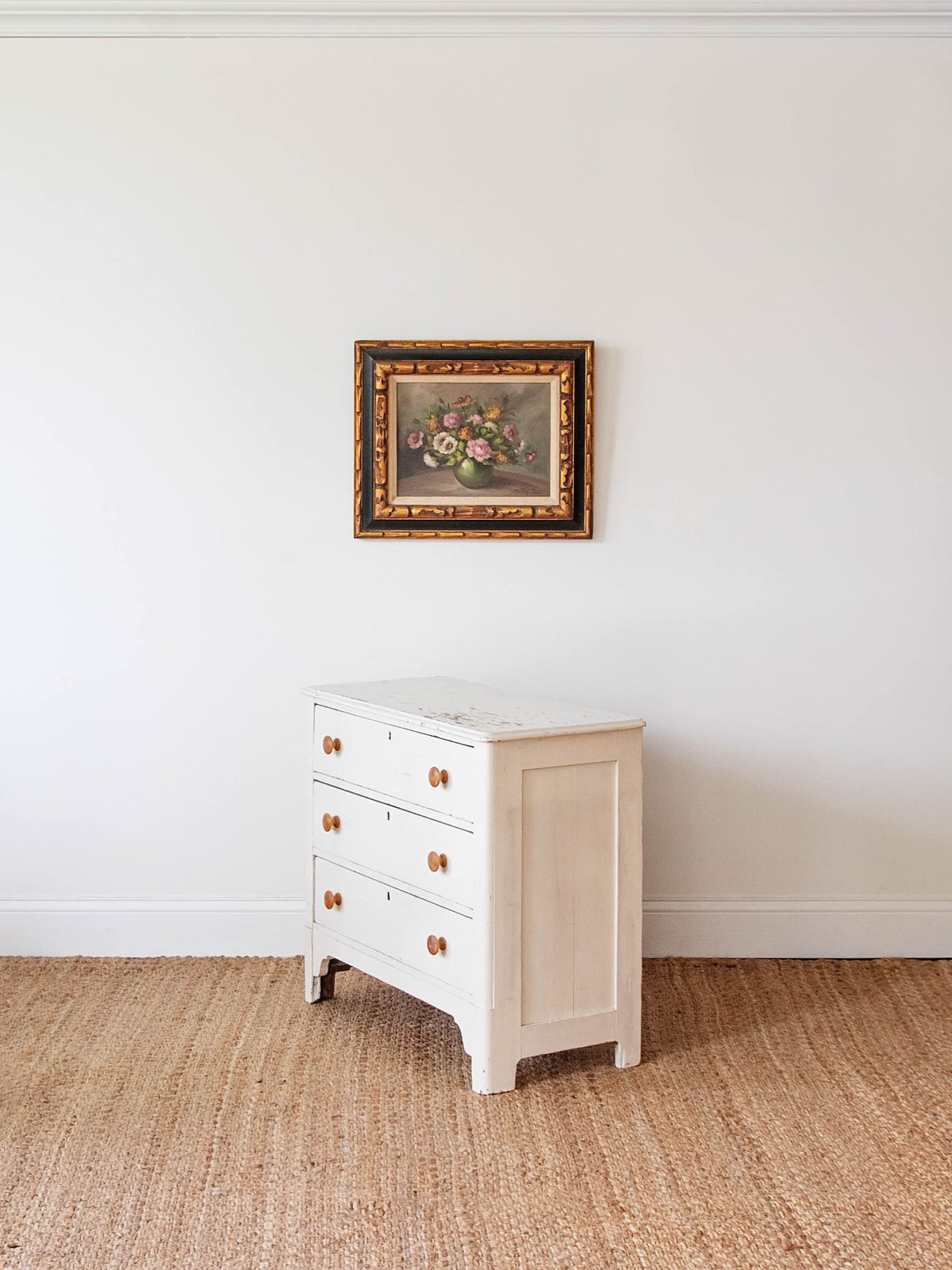 side profile white chest of drawers with three drawers