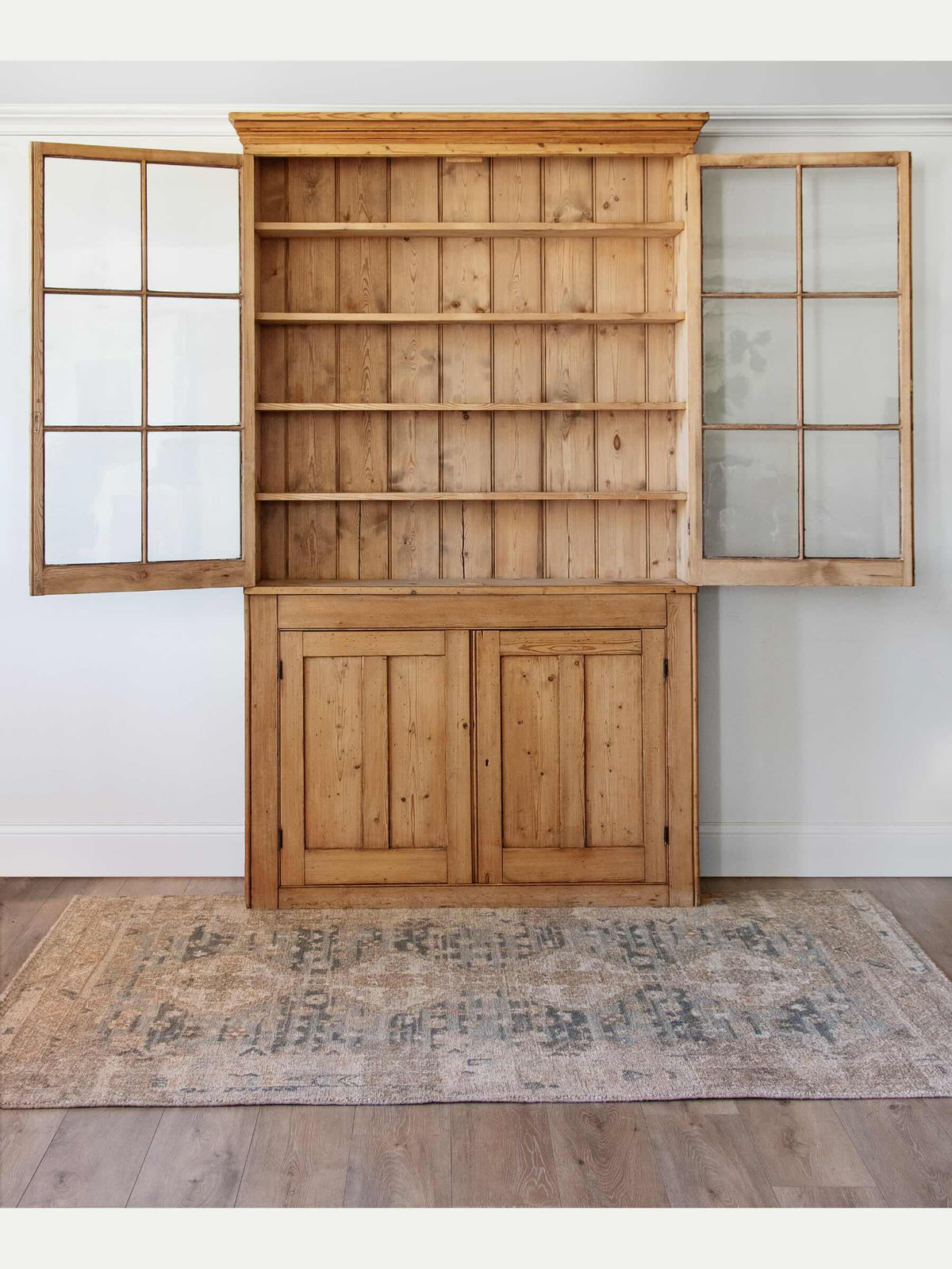 rustic pine country cabinet with glazed doors
