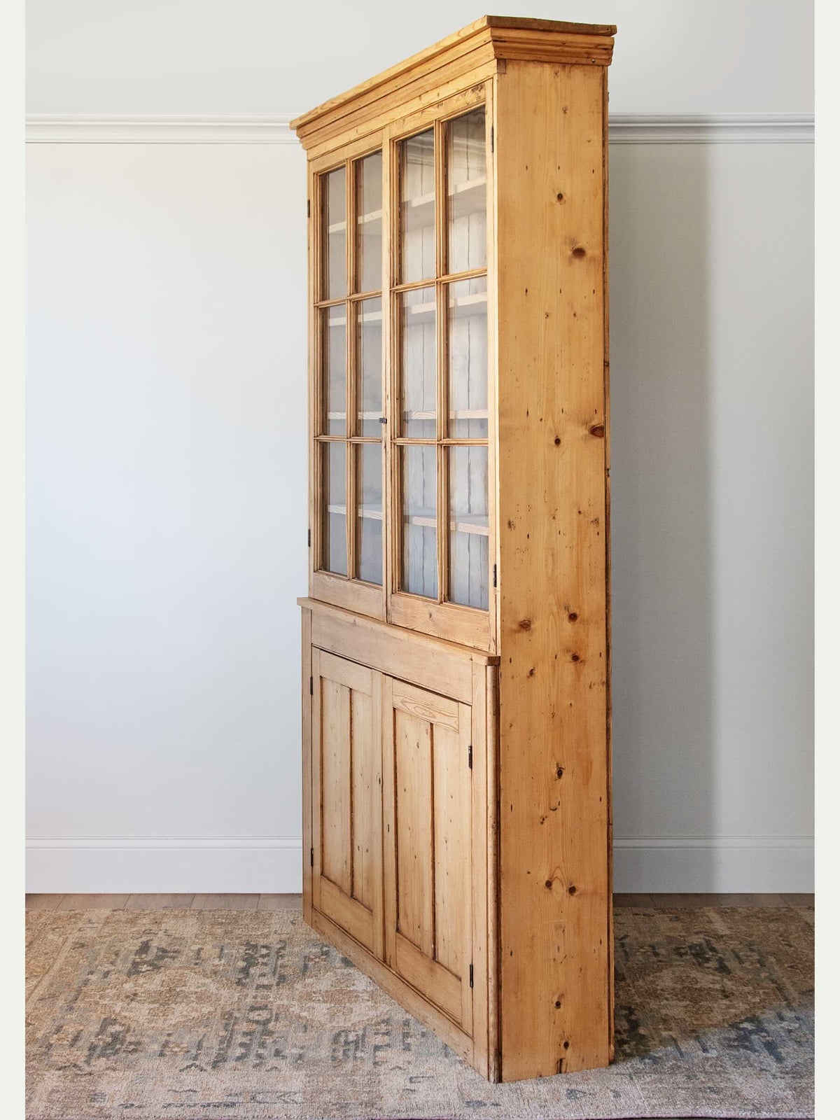 rustic pine country cabinet with glazed doors
