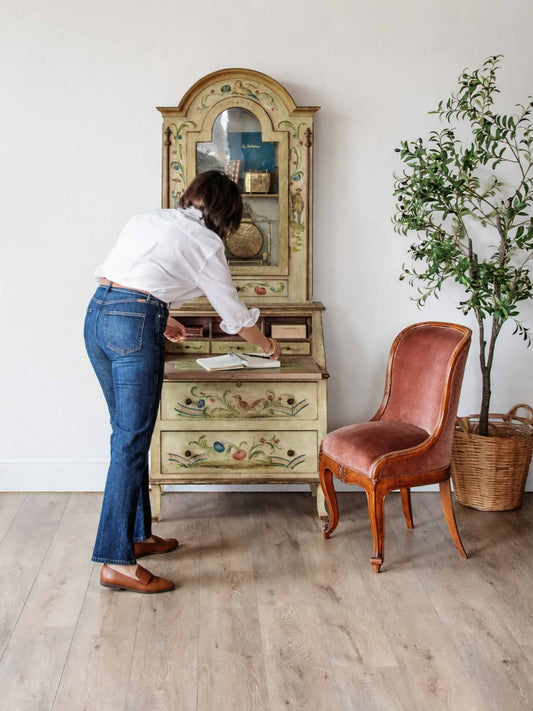 Venetian Folk Painted Secretary with Upper Bookshelf