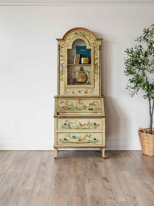 Venetian Folk Painted Secretary with Upper Bookshelf