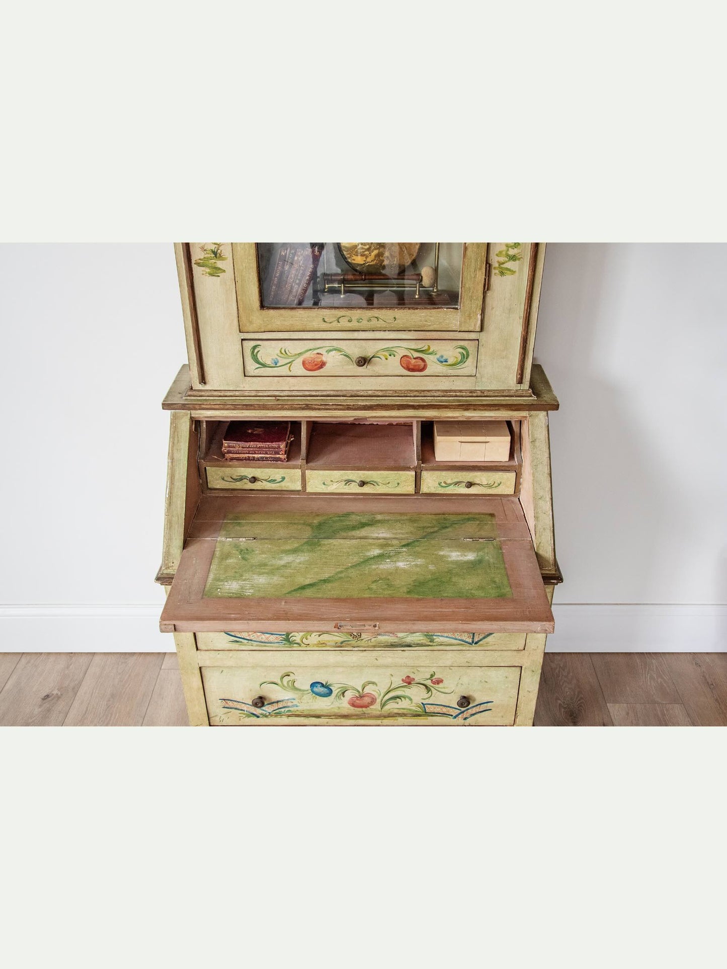 Venetian Folk Painted Secretary with Upper Bookshelf