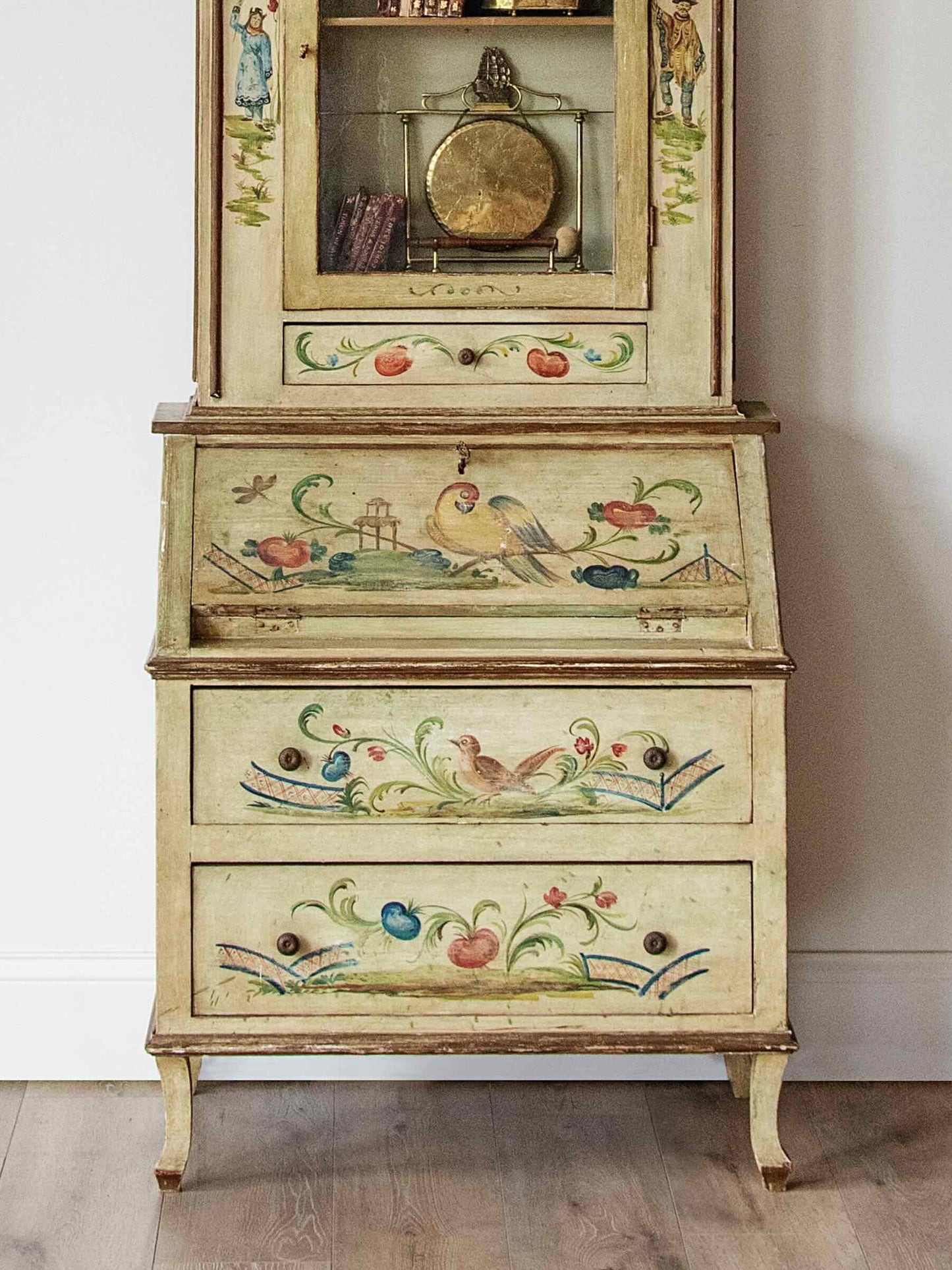 Venetian Folk Painted Secretary with Upper Bookshelf