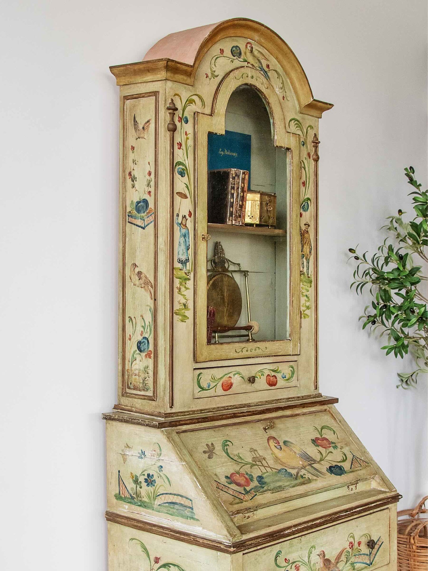 Venetian Folk Painted Secretary with Upper Bookshelf