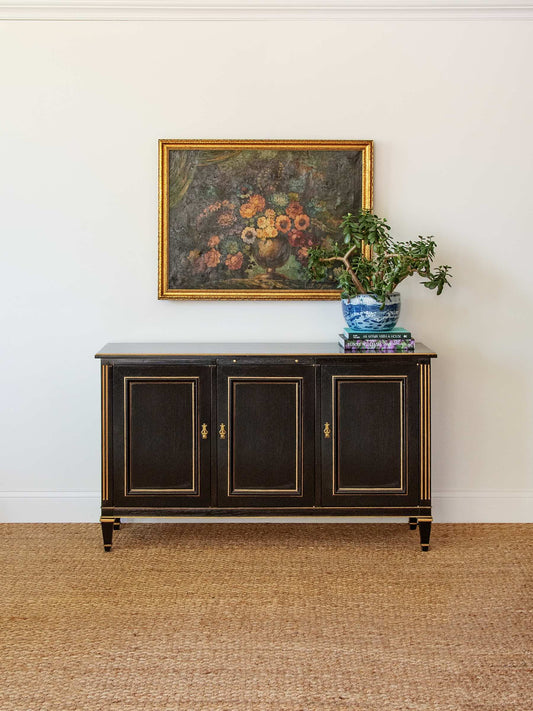 Vintage Black Lacquer and Gilt Sideboard
