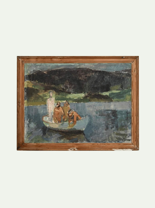 expressionist oil painting of figures in a boat