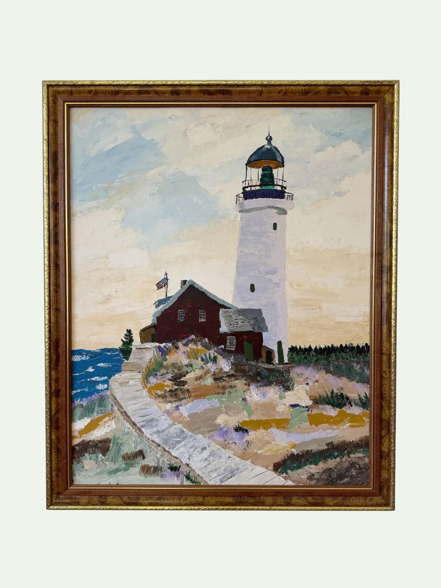 Vintage Oil on Board - Seguin Lighthouse, Maine