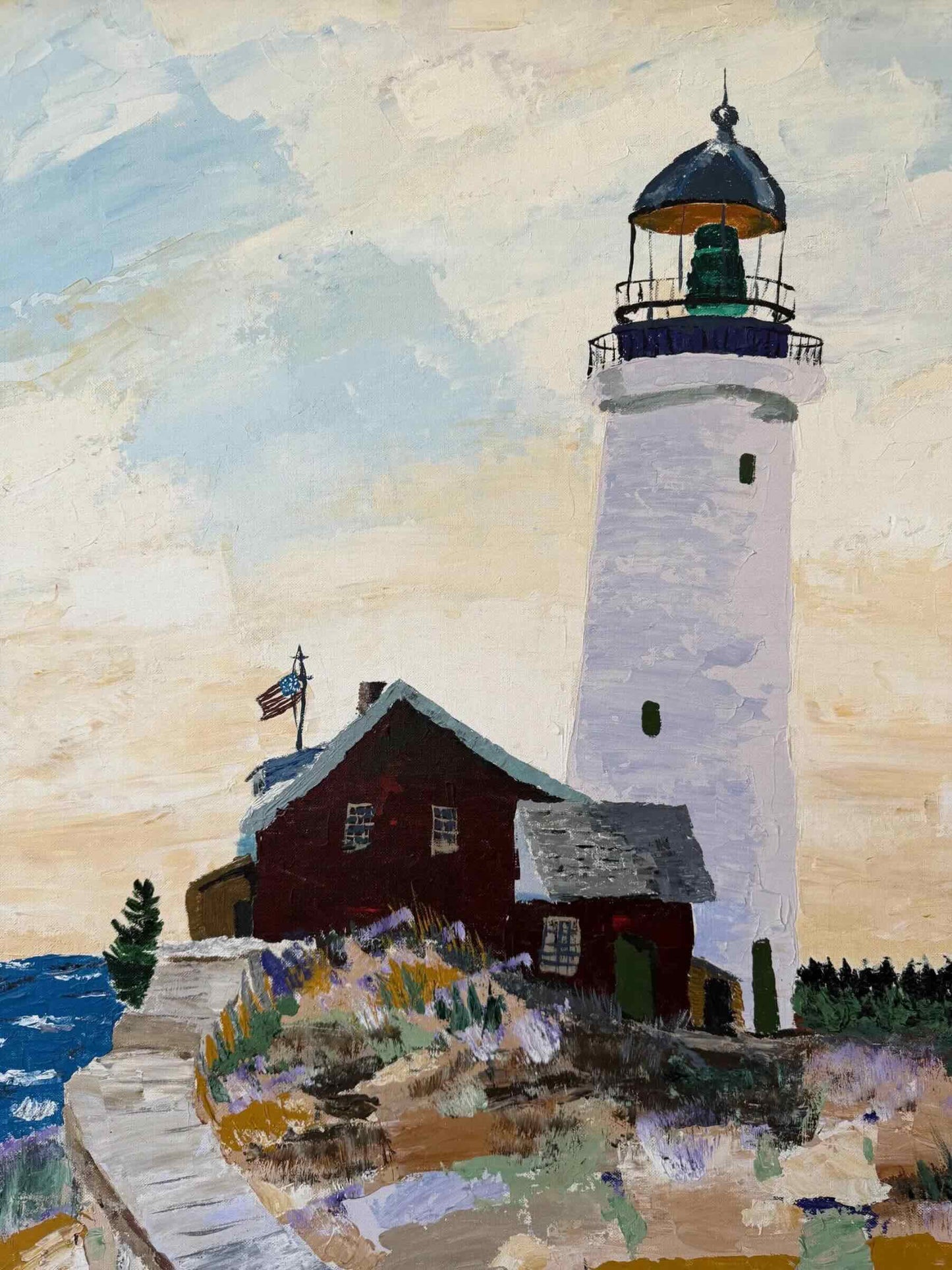 Vintage Oil on Board - Seguin Lighthouse, Maine