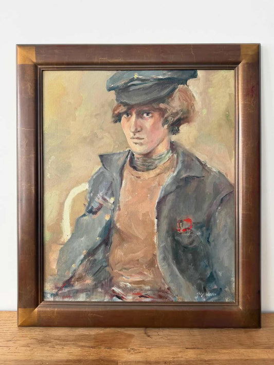Vintage Oil on Canvas Portrait of a Boy | Signed Abby Walker