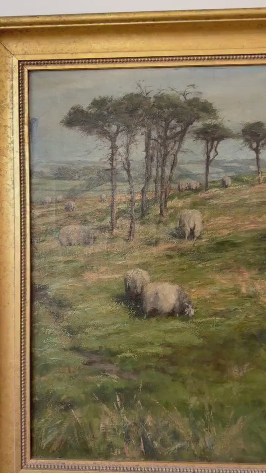 Antique 1800s Pastoral Landscape - Signed Oil on Canvas